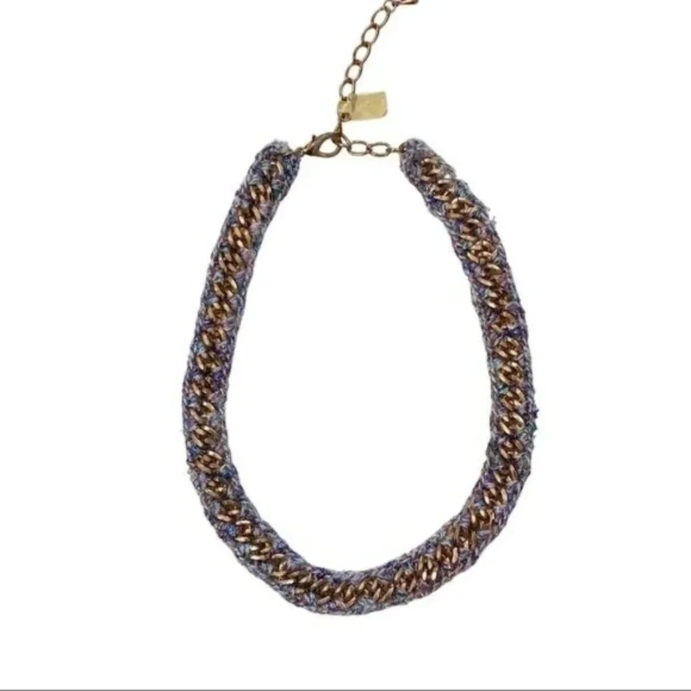 Bohemian Crochet Lurex Yarn & Gold Chain Necklace